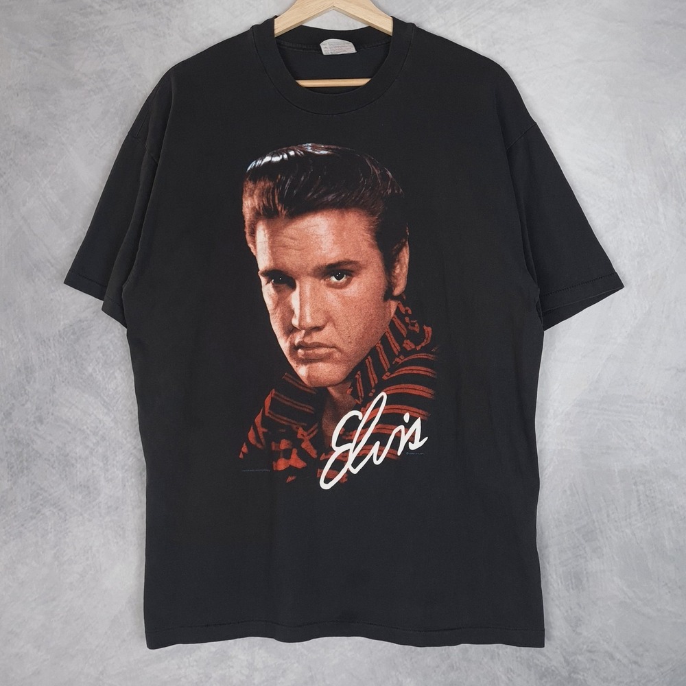 Vintage Elvis Shirt Mens XL Black Hanes Portrait Graphic Rock Tee USA 1990